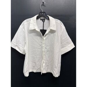 Modern Works Womens White Short Sleeve Button Down Shirt Large NWT
